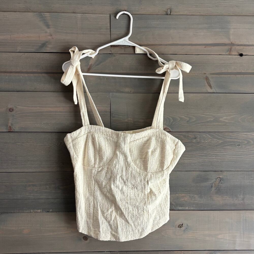 ANTHROPOLOGIE | Maeve NWT Cream Textured Tie-Shoulder Bustier Crop Top Large